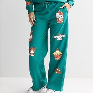 NWT Hello kitty jogger fleece pants size small green large